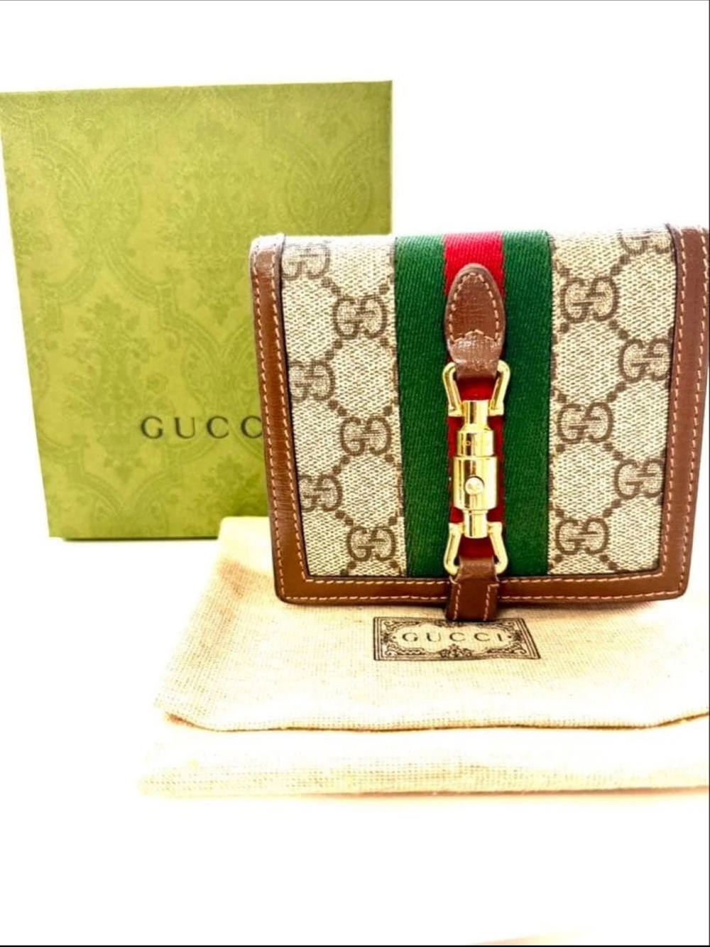 Gucci Brown GG Canvas Wallet with Green & Red Stripe